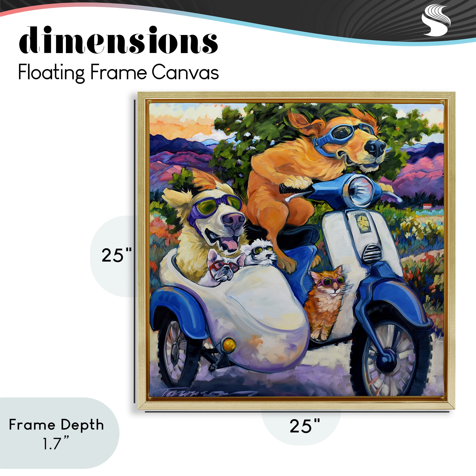 Stupell Industries All Doggled Up Sidecar Gold Framed Floater Canvas Wall Art, design by CR Townsend