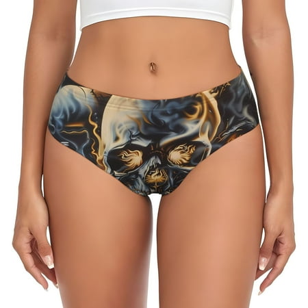Naloa Fiery Skull Trio Womens No Show Cotton Underwear Mid-High Waisted Soft Ladies Panties Strech Breathable Briefs -Medium