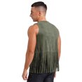 thumbnail image 6 of Eandarui Men Cowboy Western Faux Suede Open-Front Vest Sleeveless Fringes Jacket Waistcoat Coat Army Green XL, 6 of 9