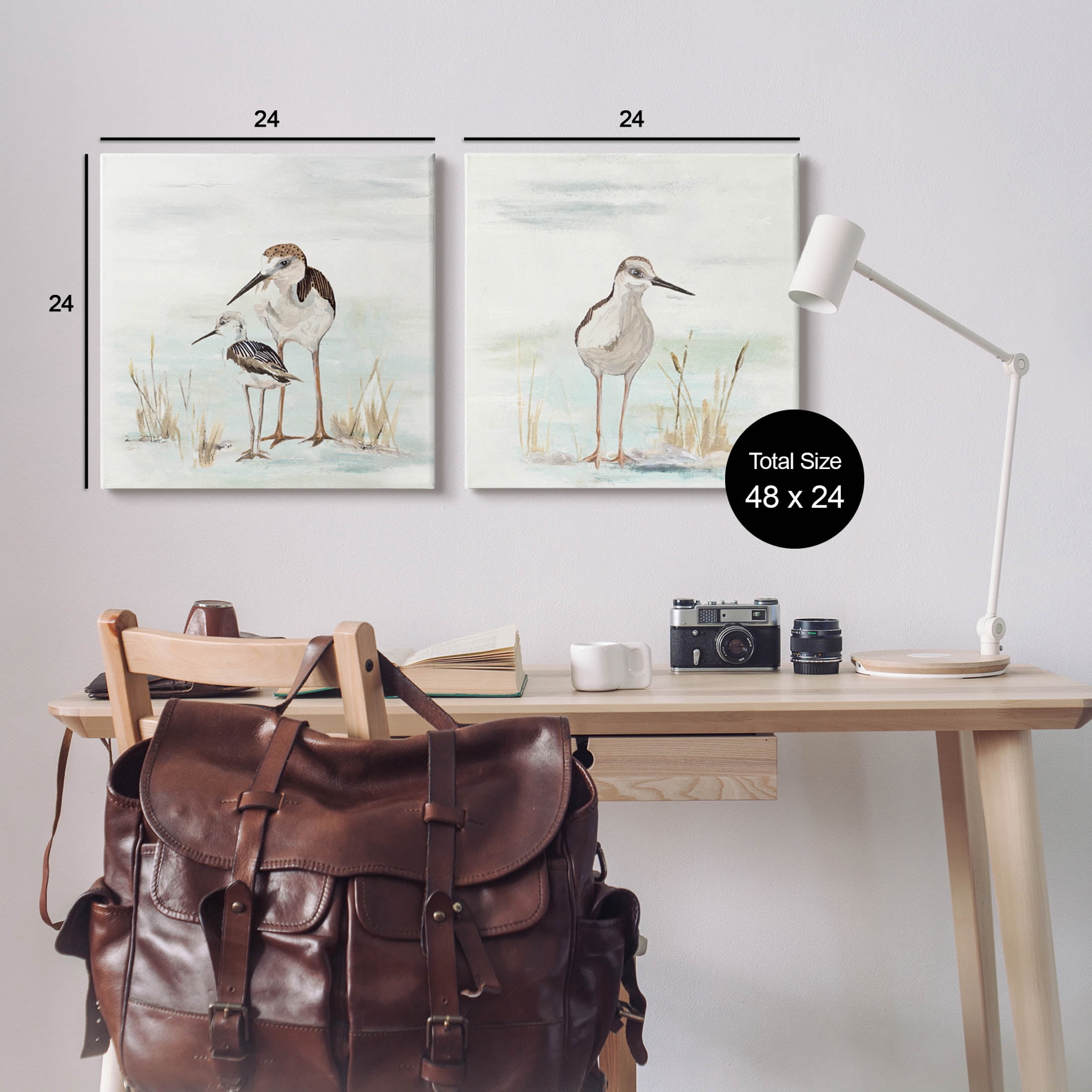 Sandpipers Among Beach Grasses Animals & Insects Graphic Art Gallery Wrapped Canvas Print Wall Art, Set of 2
