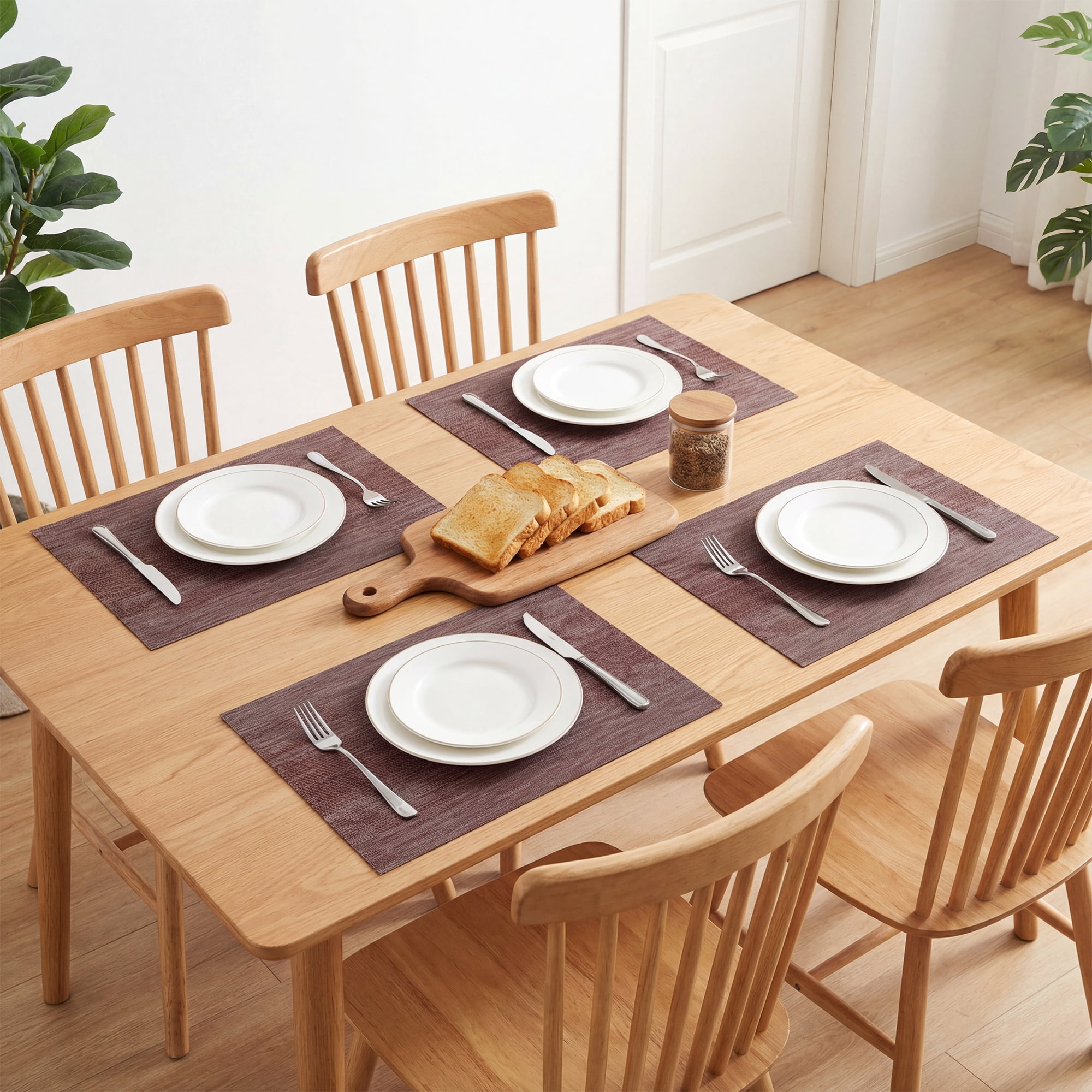 Unique Bargains 6 Pack Plastic Placemats for Dining Table Decor Brown 17.7x11.8inch