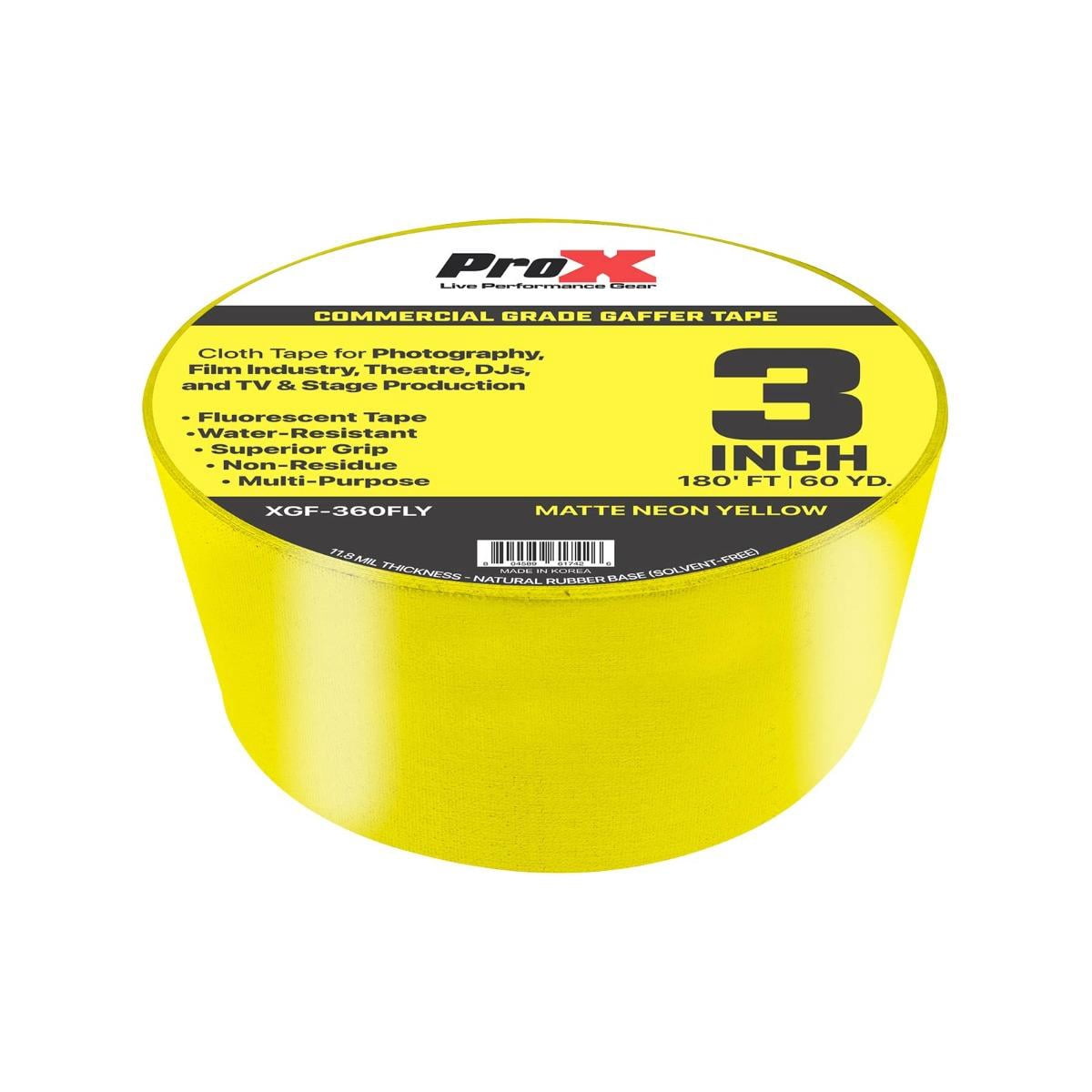 ProX XGF-360FLY 180FT 3" Commercial Grade Fluorescent Yellow Gaffer Tape 10 Package