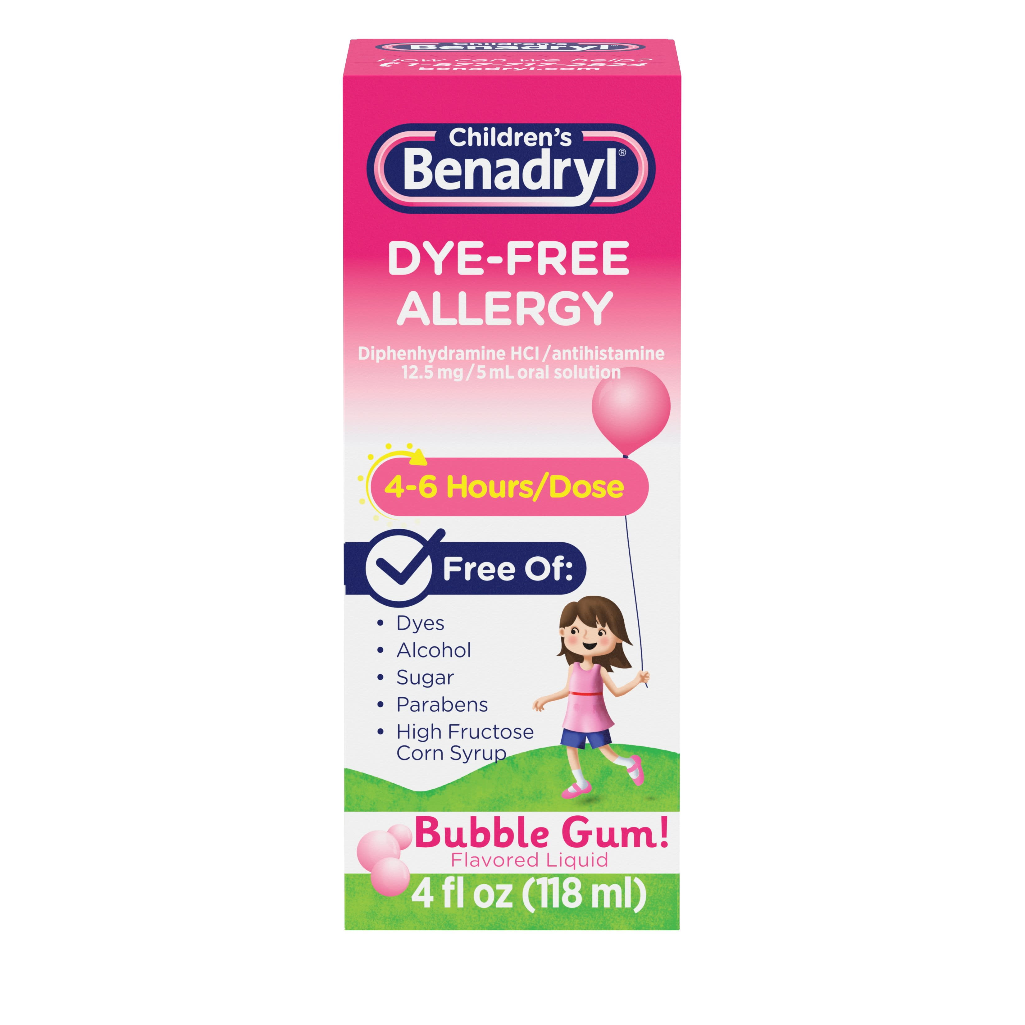 Children's Benadryl Dye-Free Allergy Liquid, Bubble Gum, 4 fl. oz