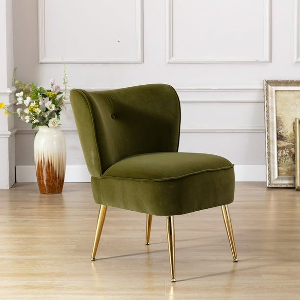 Modern Accent Chairs Velvet Side Chair, Green Armless Accent Chair