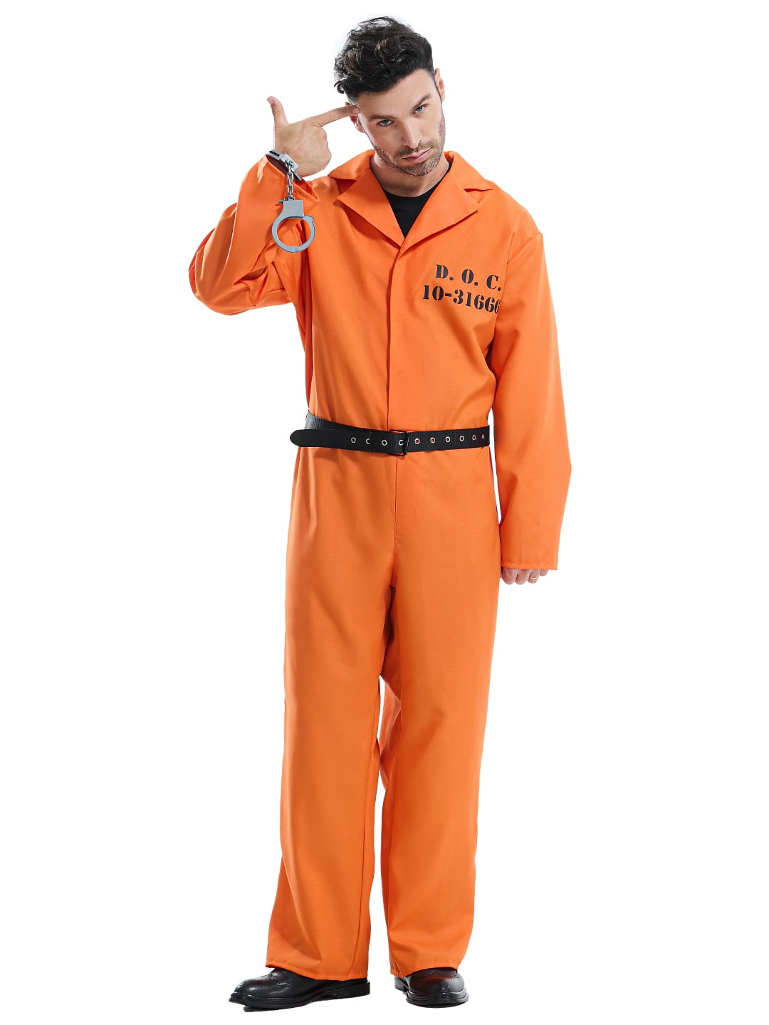 Seasons Adult Orange Prison Jumpsuit Costume with Belt and Handcuffs