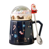 XKHHLH Christmas Mug, Christmas Kids Mug Ceramic Coffee Mug with Spoon & Santa Hat Lid Dishwasher and Microwave Merry Christmas Red Great Gift