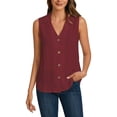 thumbnail image 2 of Chiffon Tank Tops for Women Summer V Neck Collared Button Up Loose Sleeveless Shirt Dressy Casual Work Blouse Vest Tops, 2 of 8