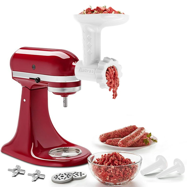 Food Meat Grinder Attachments for KitchenAid Stand Mixers Includes 2  Sausage Stuffer Tubes, White 