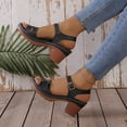 thumbnail image 4 of Sandals for Women Dressy Summer Peep Toe Slingback Chunky Stacked Heel Ankle Booties Ankle Buckle Strap Sandals Black 6.5, 4 of 7