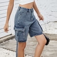thumbnail image 5 of zbxnLI Cargo Denim Shorts for Women Pull on High Waist Wide Leg Denim Shorts with Pockets Trendy Short Jeans, 5 of 7