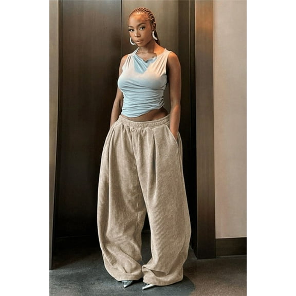 Urban Minimalist Corduroy Pants (S, Beige)