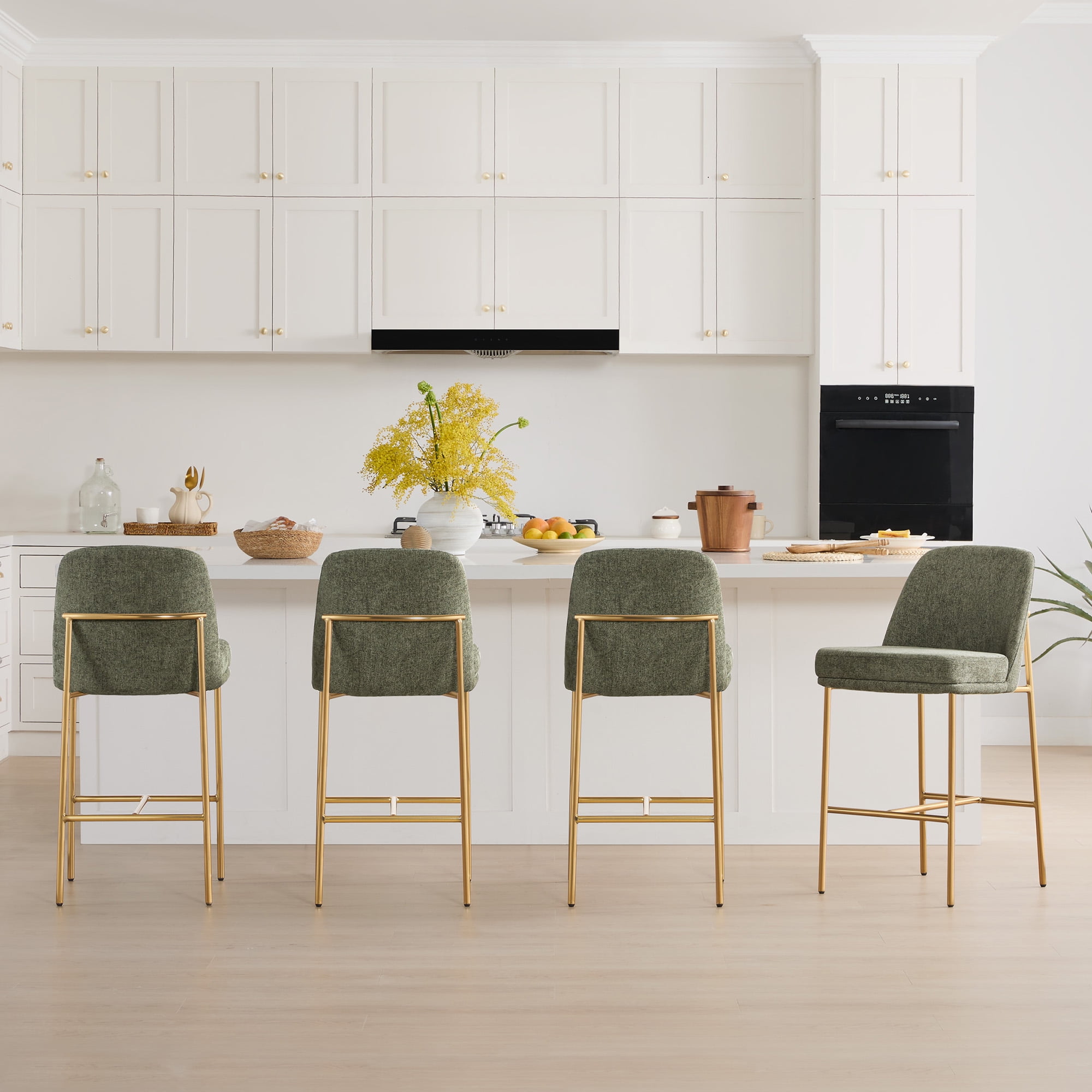 Spruce & Spring Modern 27-Inch Contemporary Counter Stool Set with Upholstered Seat and Metal Frame Set of 2, Moss Green Fabric
