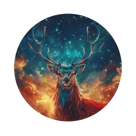 

Giroia Celestial Stag Cosmic Glow Coasters Leather Coasters Set of 6 Coaster for Drinks Round Shape