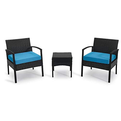 PROHIKER 3 PCS Patio Rattan Conversation Chair Set, 3 PCS Patio Wicker Rattan Furniture Set, Patio Wicker Rattan Table