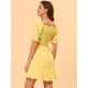 thumbnail image 4 of Vestido de mujer con volantes y volantes en la espalda con escote corazón fruncido y manga abullonada Amarillo M, 4 of 5
