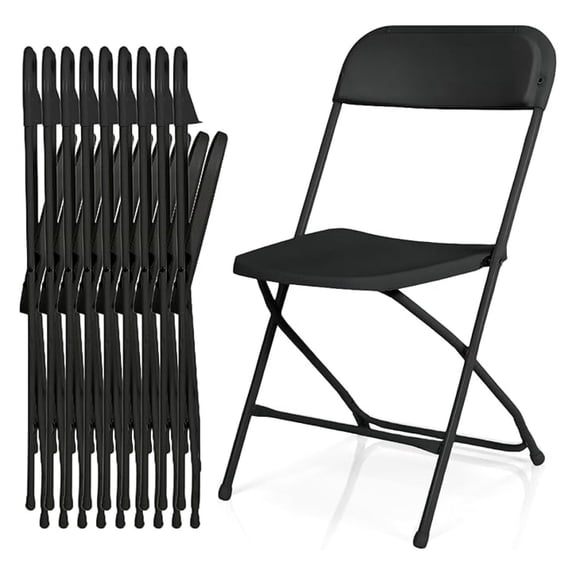 Folding Chairs 10 Pack, Black Plastic Stackable Chairs - Heavy Duty Steel Frame, Portable Indoor/Outdoor Seating for Events, Weddings, Office, Parties