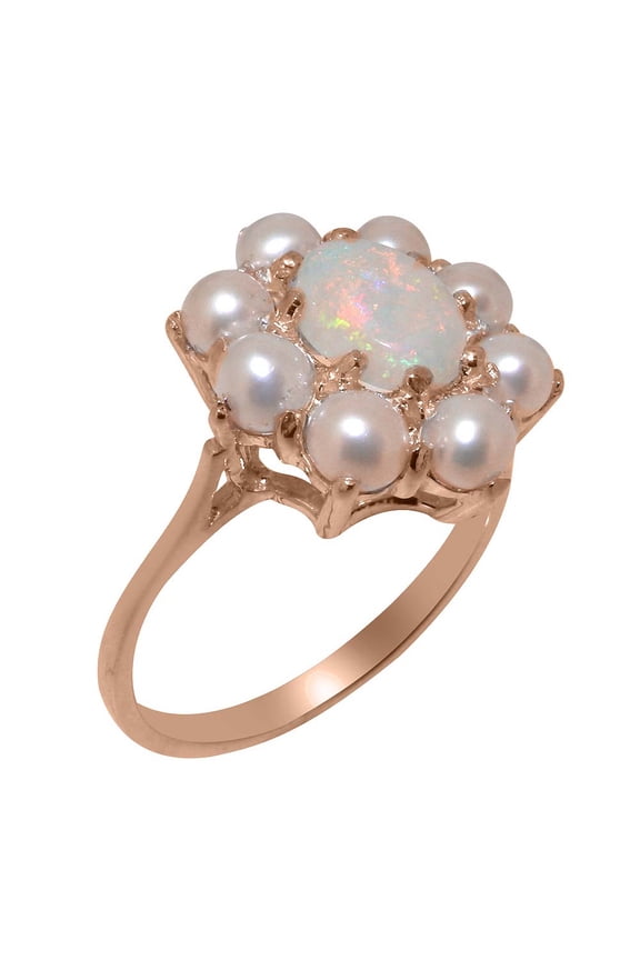 LBG British Made 10k Rose Gold Natural Opal & Cultured Pearl Womens Statement Ring - 33 size options - Size 10.75