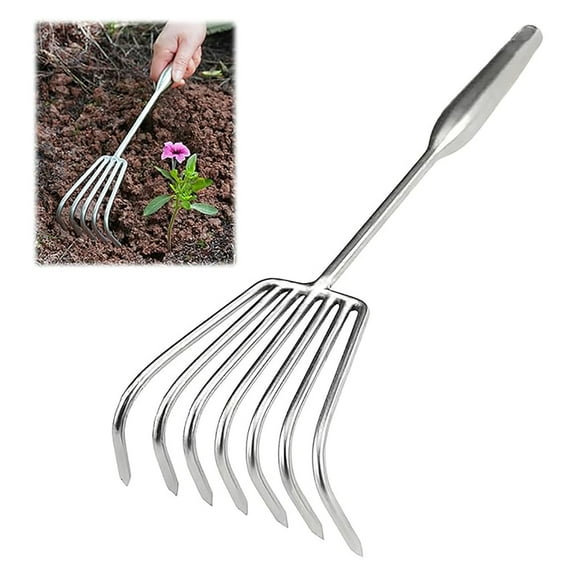 3/5/7 Teeth Garden Hand Rake, Portable Stainless Steel Hand Tool, Durable Heavy Duty Seaside Tools with Comfortable Handle, Garden Rake, Steel Rake, Stainless Steel Rake Leaf Rake Garden Tools