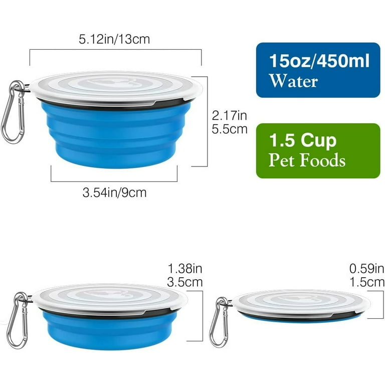 Pawaboo Collapsible Dog Bowls 2 Pack with Lids, Blue & Green photo 5