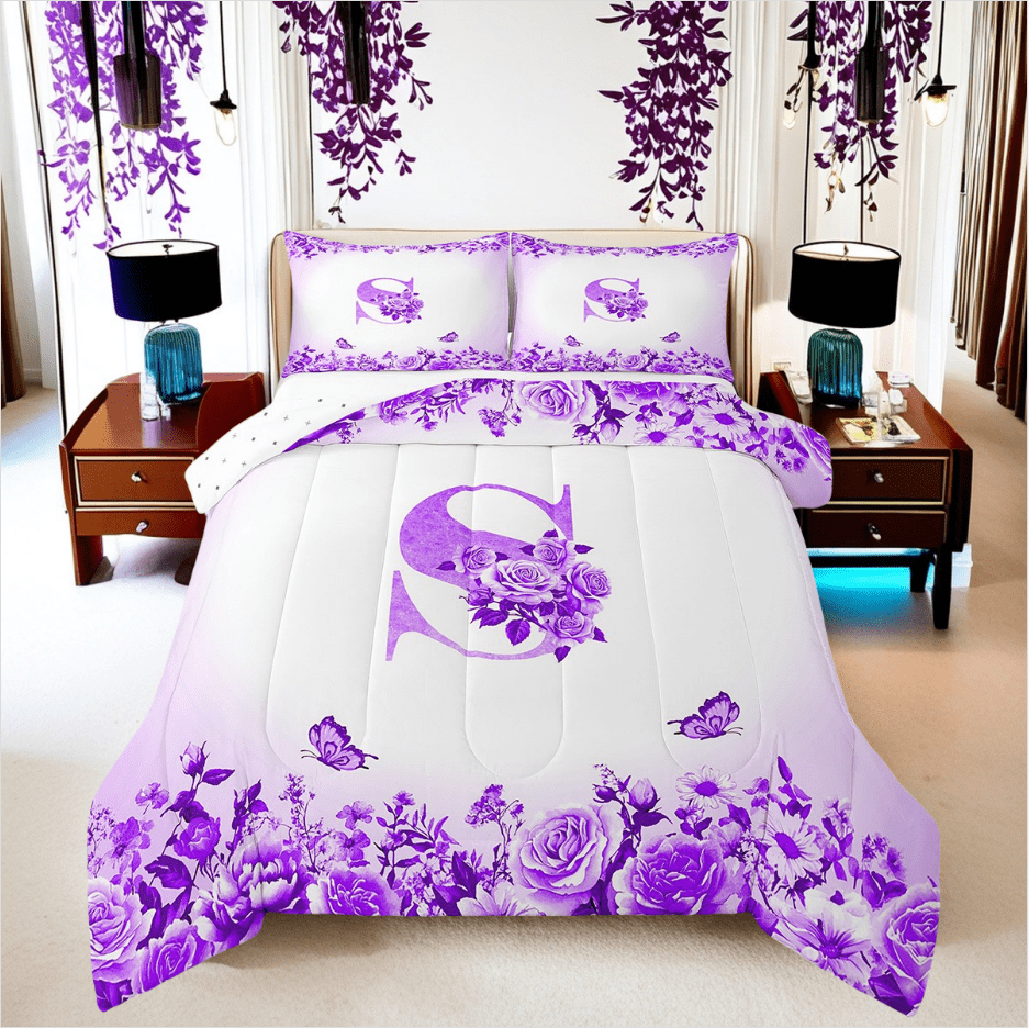Erosebridal Monogrammed Comforter Sets Queen Size,Personalized Initial Bedding Queen Comforter Set,Letter Decoration,Reversible,Ultra Soft,3-Piece