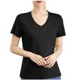thumbnail image 3 of QUNYINEY V Neck Tshirts Shirts for Women Solid Short Sleeve Casual Tops Pullover Cotton Loose Breathable Shirts, 3 of 5