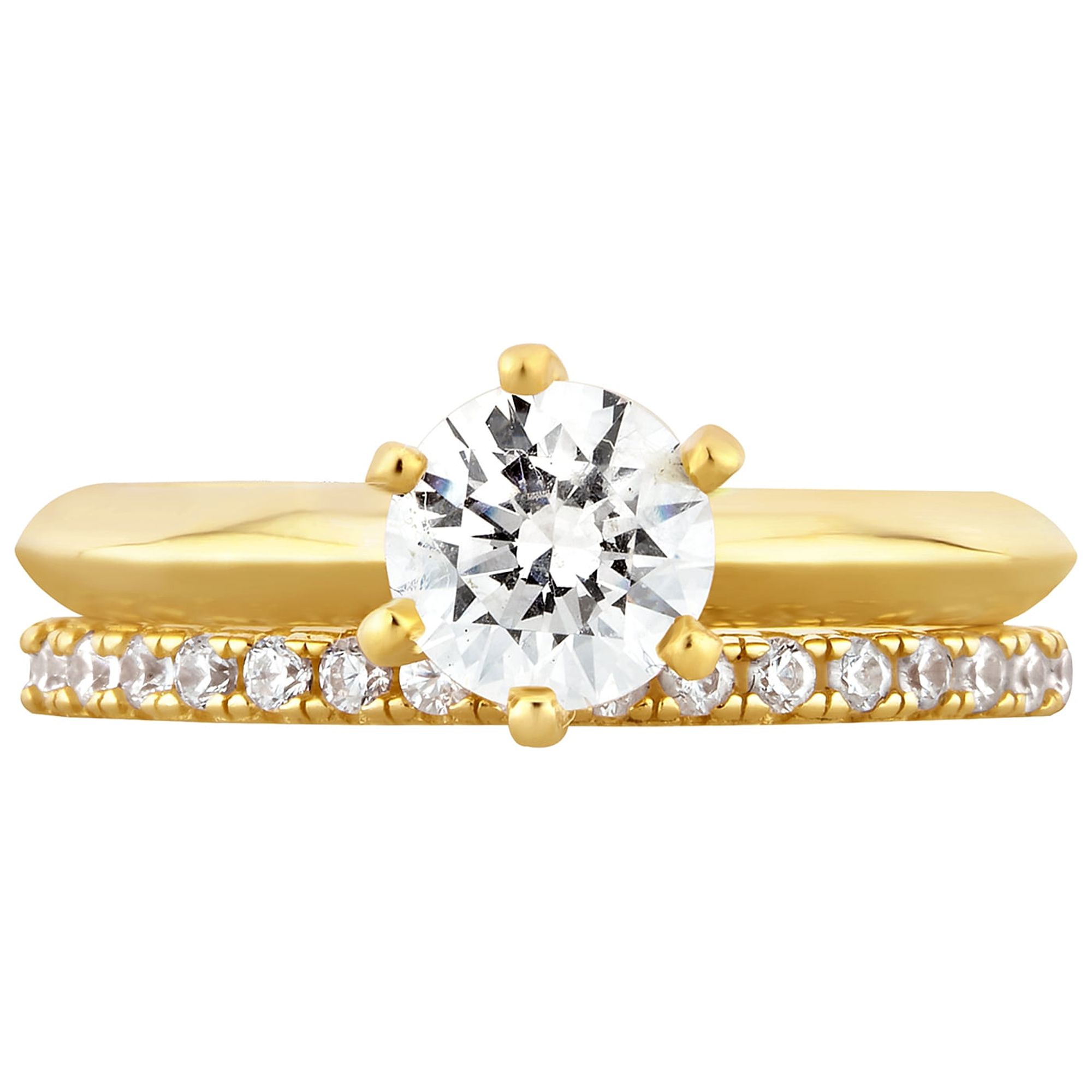 Arista 2.88 ct Round Swarovski Diamond Solitaire Bridal Set in Yellow Plated Sterling Silver