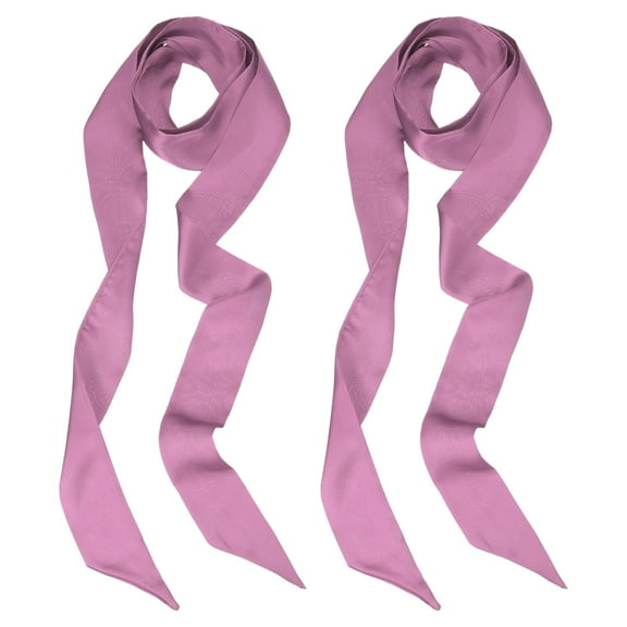 Uxcell Stylish Ribbon Scarf Solid Color Skinny Scarf Pure Long Neckerchief Silk Satin Sash Belts Hair Dark Pink 2 Pack
