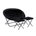 thumbnail image 2 of BizChair 56" Portable Folding Double Saucer Chair with 2 Folding Ottomans Black Faux Fur with a Black Steel Frame for Dorm or Bedroom, 2 of 14