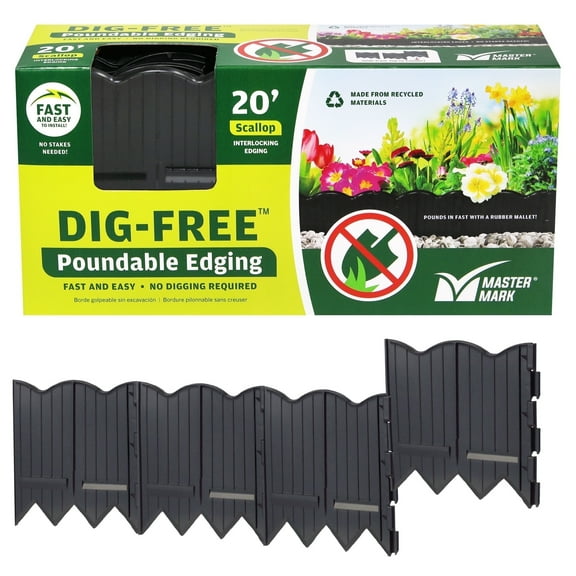Master Mark Dig-Free Pound-able Landscape Edging, Garden Edging Border, Plastic (Black) 97221