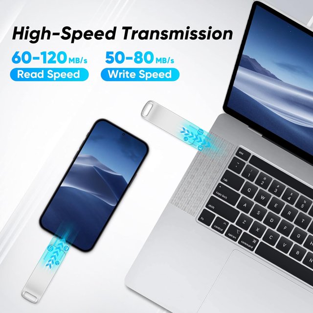 Dual-Port USB Solid State Drive - USB 3.0/Type-C for Mobile and Computer - 128GB - Plug and Play - Extra Storage - Gray