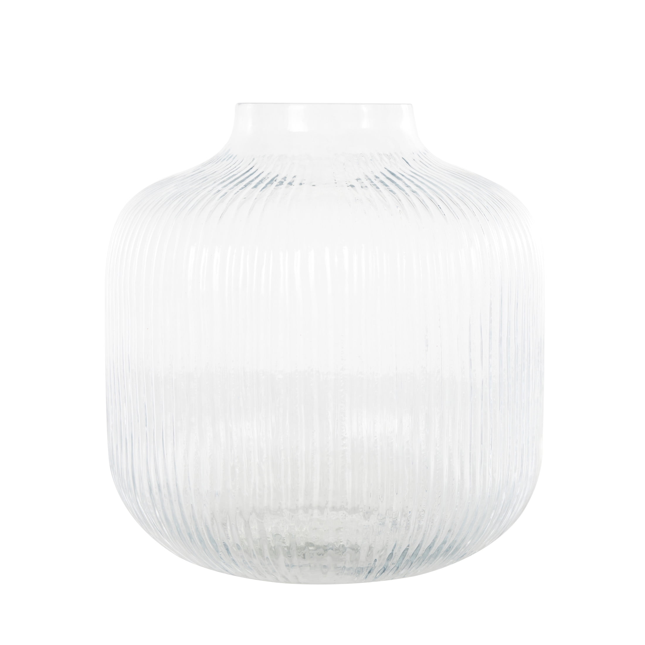 DecMode 11" Short Round Ribbed Fluted Glass Vase