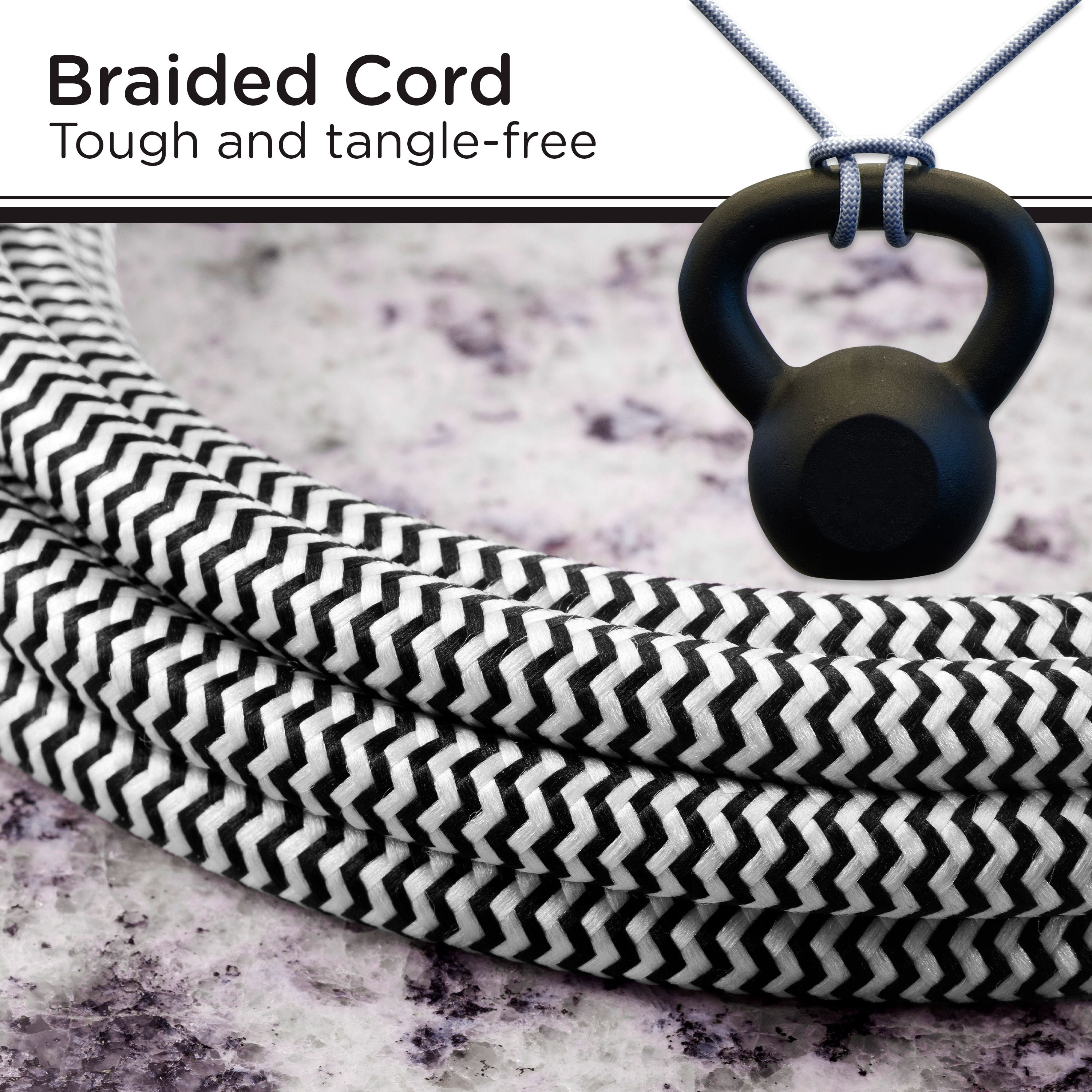 Cordinate 2 Outlet 2 USB Power Strip, 10 ft Braided Cord, Black/White, 41885