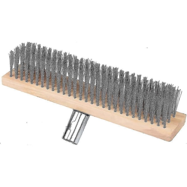 Stainless Steel Wire Broom for Outdoor Cleaning, Heavy-Duty Garden Brush with Wood Handle, Weed Moss Remover for Patio Deck Tile