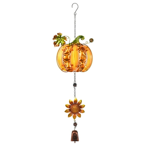 Harvest Orange Pumpkin Sunflower 24 x 7 Metal Decorative Hanging Dangler Figurine