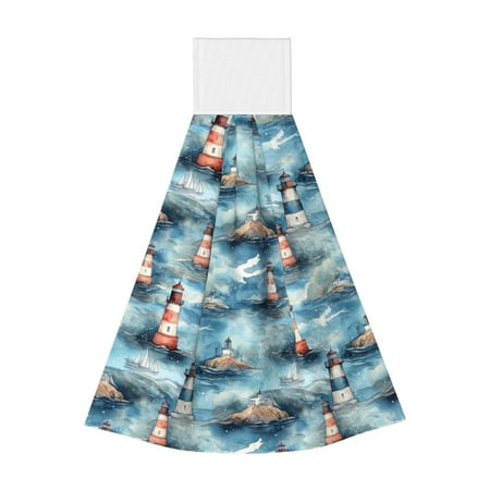 

Adobk Sea Marine And Lighthouse Print Coral Velvet Hand Wipes Fashion Hanging Kitchen Towel for Bathroom Washcloth Absorbent Tie Towel
