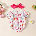 thumbnail image 4 of FUZHIQ Girls Jumpsuit With Headband Short Sleeve Floral Prints Romper Bodysuits Headbands Set Onesies Newborn Girl Outfit Clothes, 4 of 6