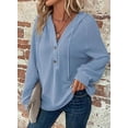 thumbnail image 2 of V-neck Long Sleeve Casual Hoodie Pullover (S, DarkBlue), 2 of 9