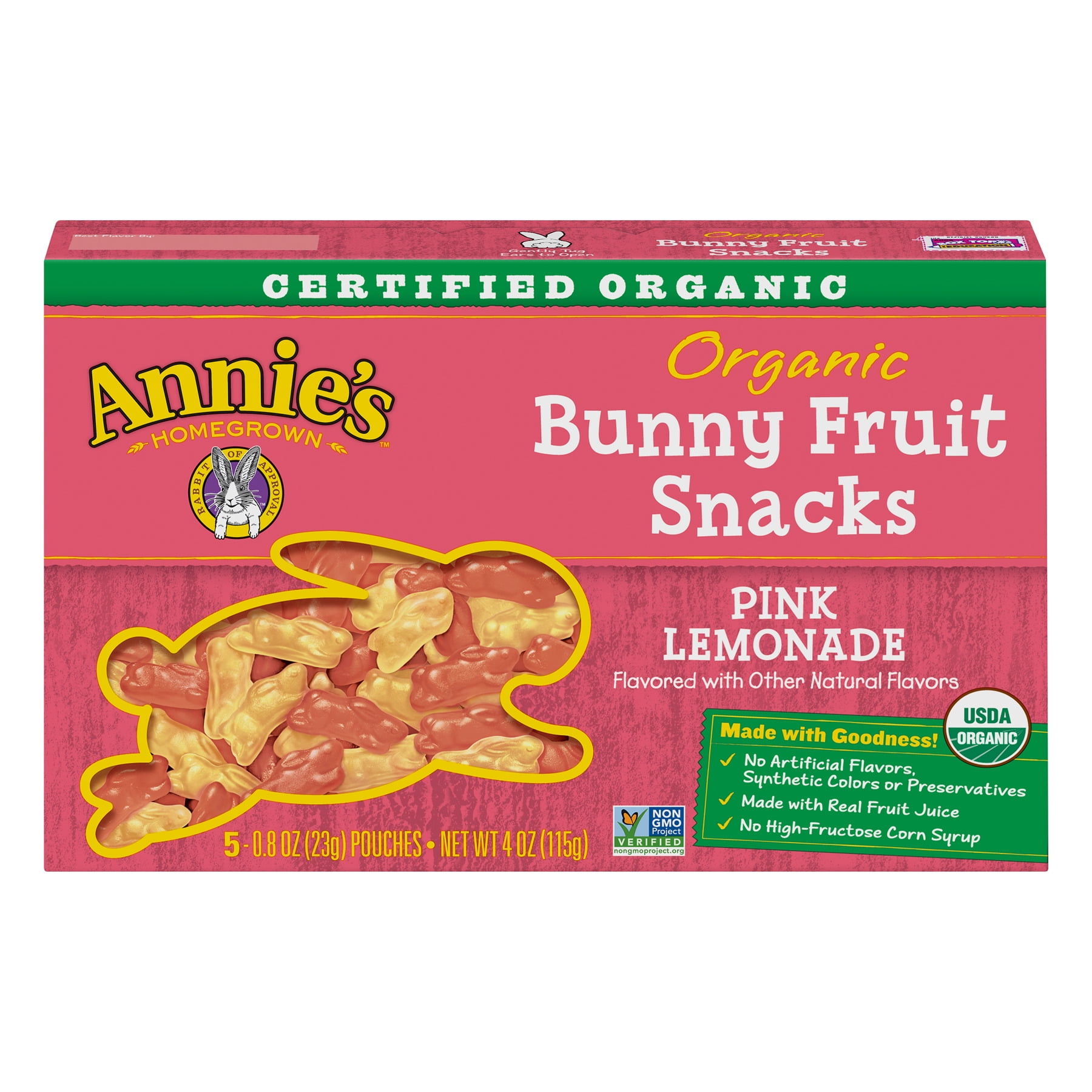 Annie's Organic Bunny Fruit Snacks, Pink Lemonade, 5 ct, 0.8 oz ...