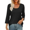 thumbnail image 2 of Olyvenn Women's Casual 3/4 Sleeve T-Shirts Round Neck Cute Tunic Tops Basic Tees Blouses Loose Fit Pullover Black XXL, 2 of 9