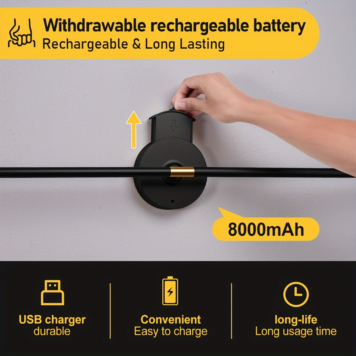 31.5 Inch Battery Operated Wall Sconce Set of 2, Dimmable Battery Sconces with Remote Control, 8000 mAh Rechargeable Sconces, 360° Rotate Modern LED Lights for Bedroom, Living Room, Black Gold