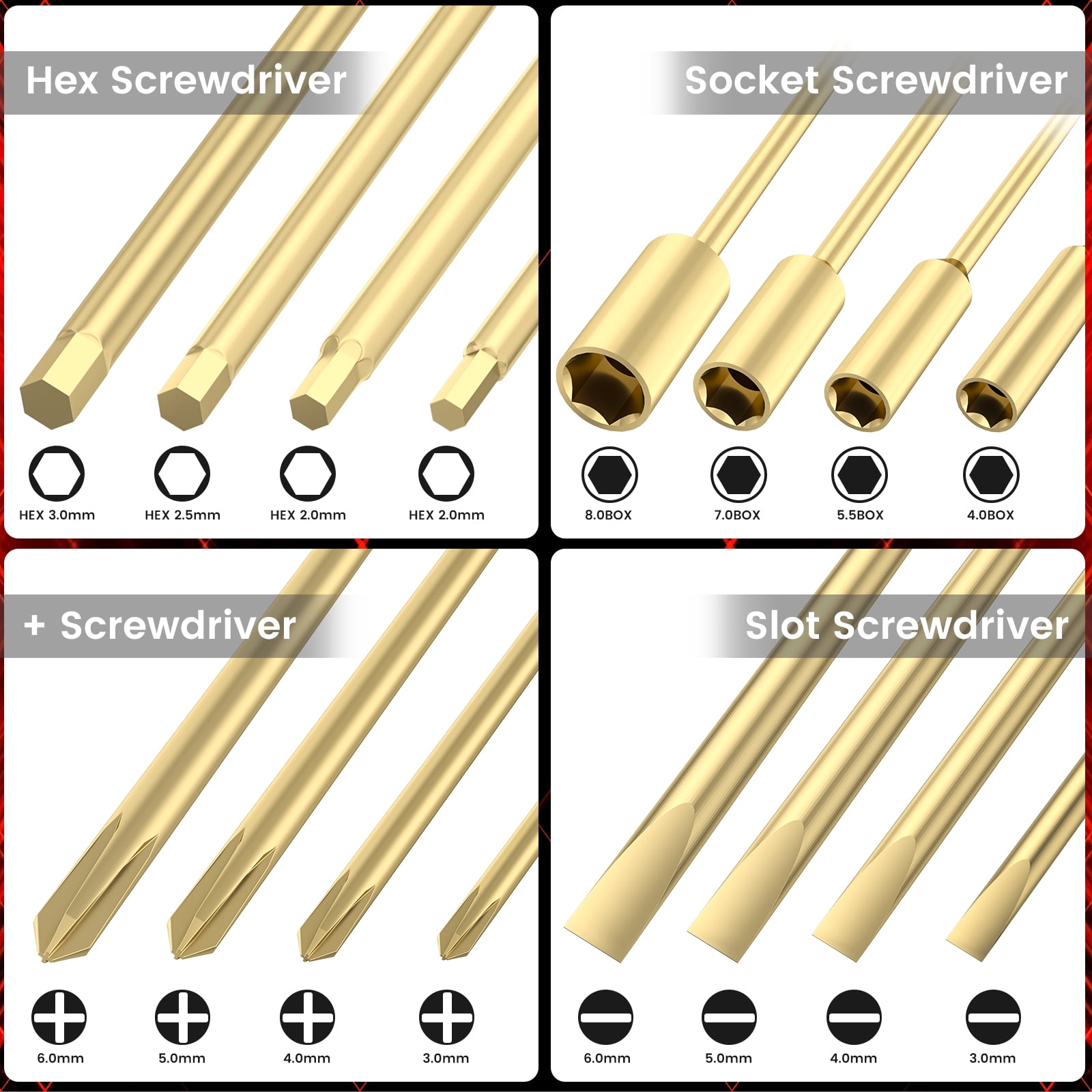 RC Hex Driver Set (16pc) - Titanium Allen Screwdriver Kit for Drone, RC Car & Helicopter