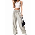 thumbnail image 3 of Women'S Striped Wide Leg Lounge Pants Knot Front High Waisted Baggy Pants Trousers Streetwear Beige & Brown M, 3 of 8