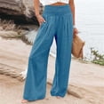 thumbnail image 2 of Pants for Women Work Smocked Elastic Waist Loose Comfy Pajama With Pockets Palazzo Wide Leg Pants, 2 of 4