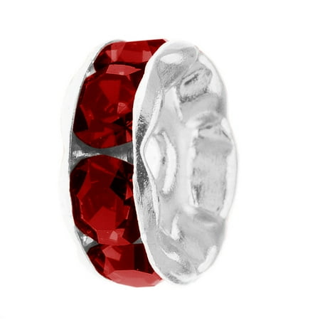 Silver Plated Rondelle Beads With Siam Red Crystal Rhinestones 6mm (4)
