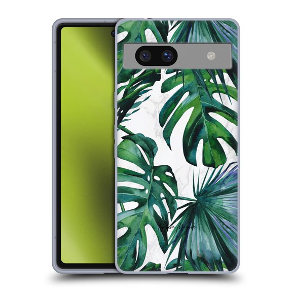 Head Case Designs Officially Licensed Nature Magick Tropical Palm Leaves On Marble Green Tropics Soft Gel Case Compatible with Google Pixel 7a