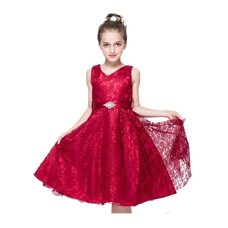 

ANYSENSETZH Kids Girls Lace Bow Princess Dress Wedding Party Prom Birthday Swing Dresse