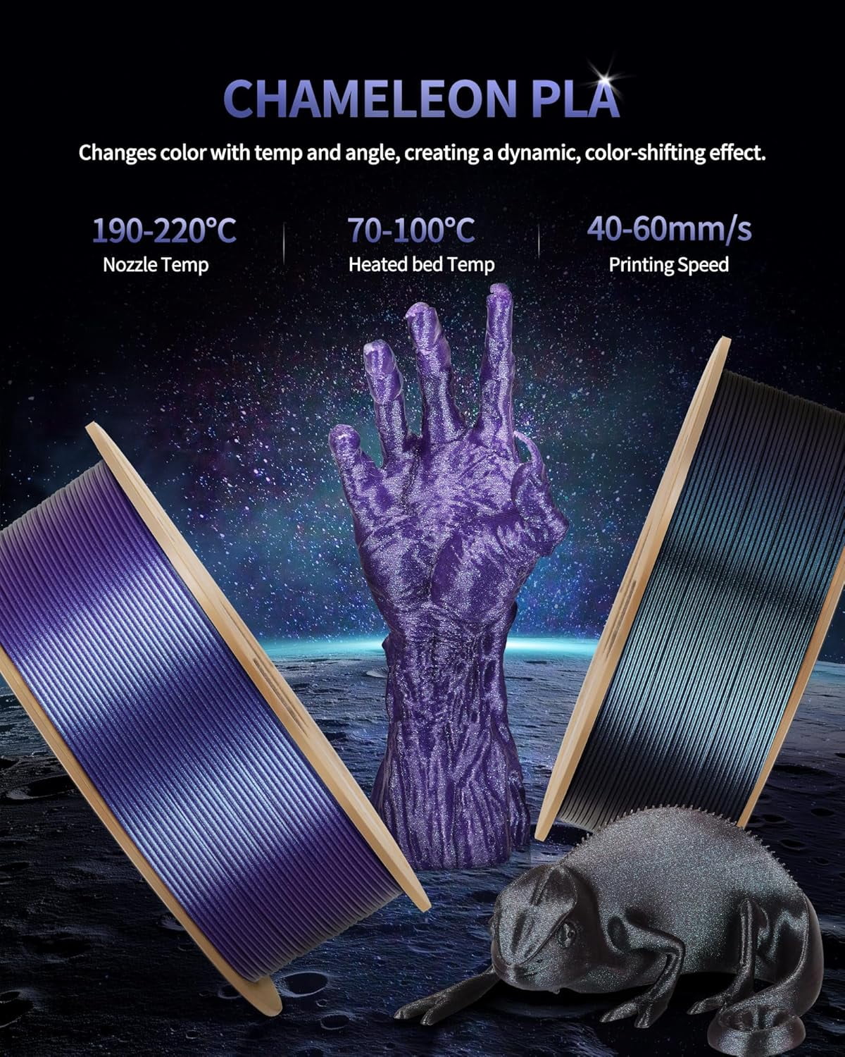 Chameleon PLA Filament 1.75mm Burnt Titanium 1KG, 3D Printer Filament Cardboard Spool(2.2lbs), Dimensional Accuracy ± 0.02mm, Neatly Wound PLA 3D Printing Filament Fits for Most FFF 3D Printers
