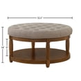 thumbnail image 5 of GZXS 32.5" Round 2-Tier Ottoman Coffee Table, Linen Upholstered Ottoman Center Table with Button Tufted Top, Open Storage Shelf and Solid Wood Legs, Easy Assembly, 5 of 8