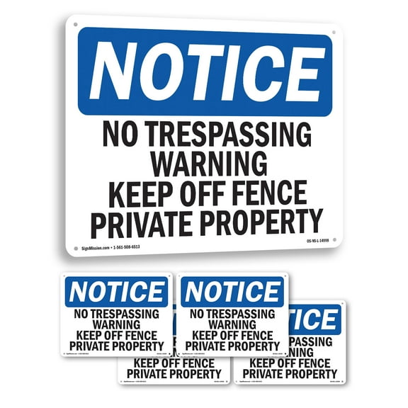 No Trespassing Warning Keep Off Fence Private OSHA Notice Aluminum Sign 14 Inch x 10 Inch - 5 Pack