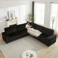 thumbnail image 2 of 110'' Oversized Corduroy Sectional Couch, L Shaped Corner Couch with Charge Station and Cup-holder, Deep Seat Comfy Upholstered Couches for Living Room, Not freely Combinable, Black, 2 of 9